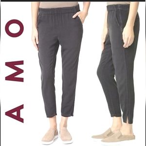 AMO TWIST PULL ON WASHED BLACK STRAIGHT CROP DISTRESSED ANKLE PANTS